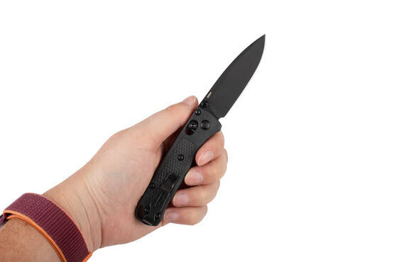 Benchmade Mini-Bugout Elite features a 2.82" drop point plain edge black coated blade